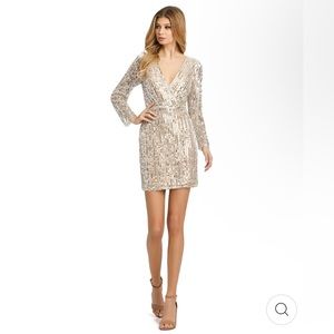 NWT Mac Duggal dress #41029 Color Nude Silver Sz 14